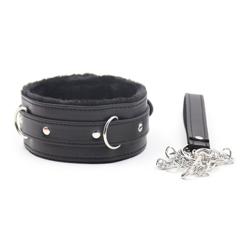 collier laisse fur noir