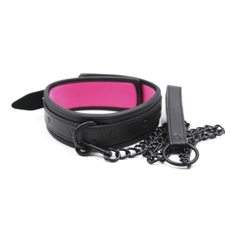 collier laisse noir rose 1