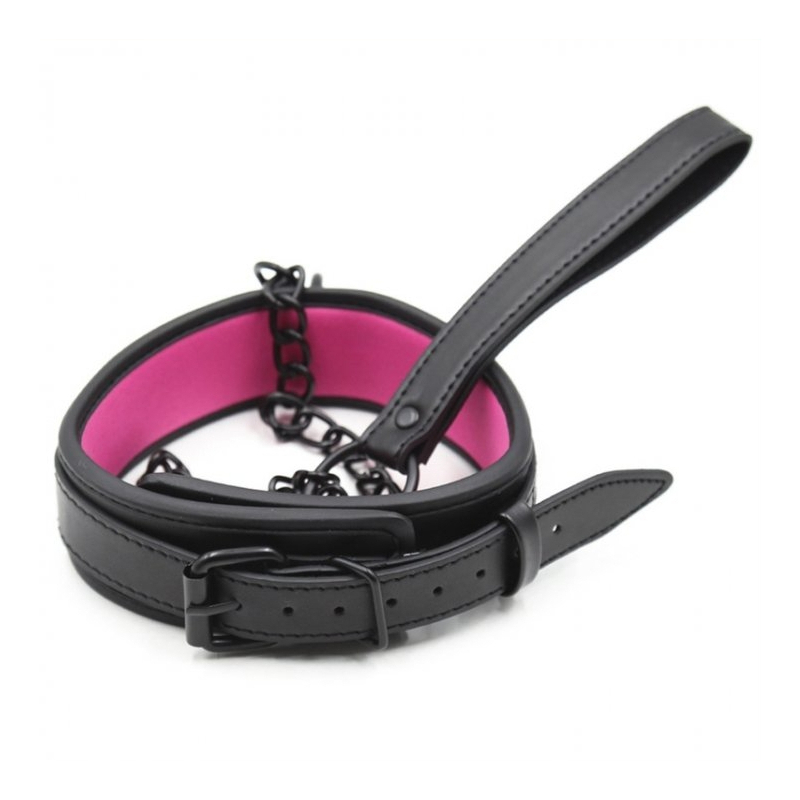 collier laisse noir rose