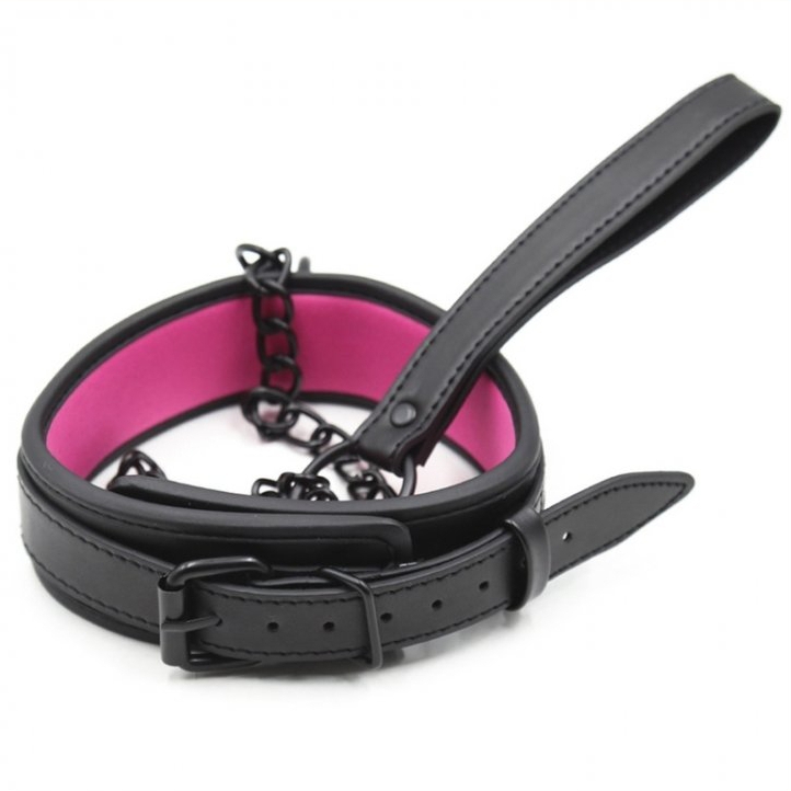 collier laisse noir rose
