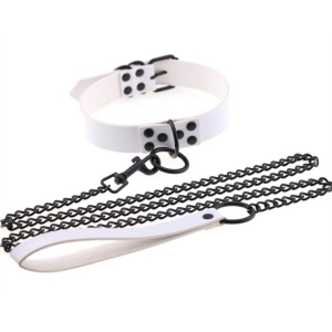 collier laisse punk blanc