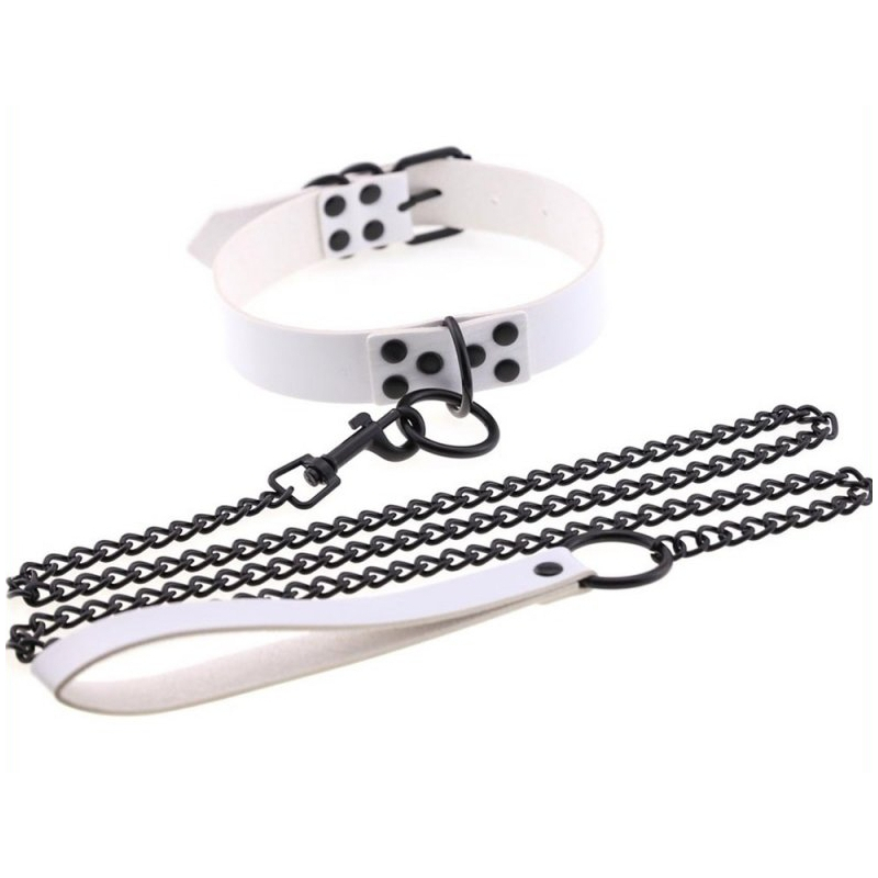 collier laisse punk blanc