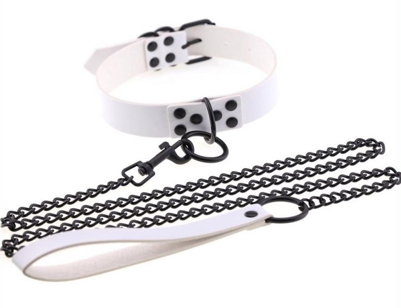 collier laisse punk blanc