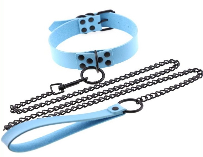 collier laisse punk bleu ciel
