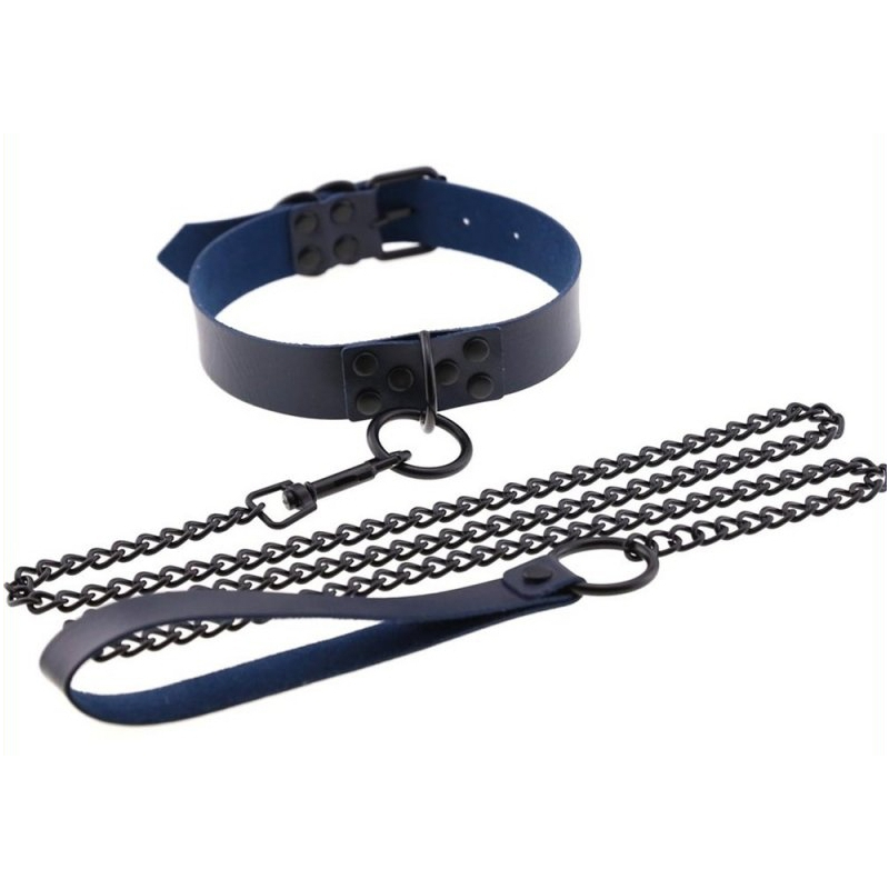 collier laisse punk bleu marine