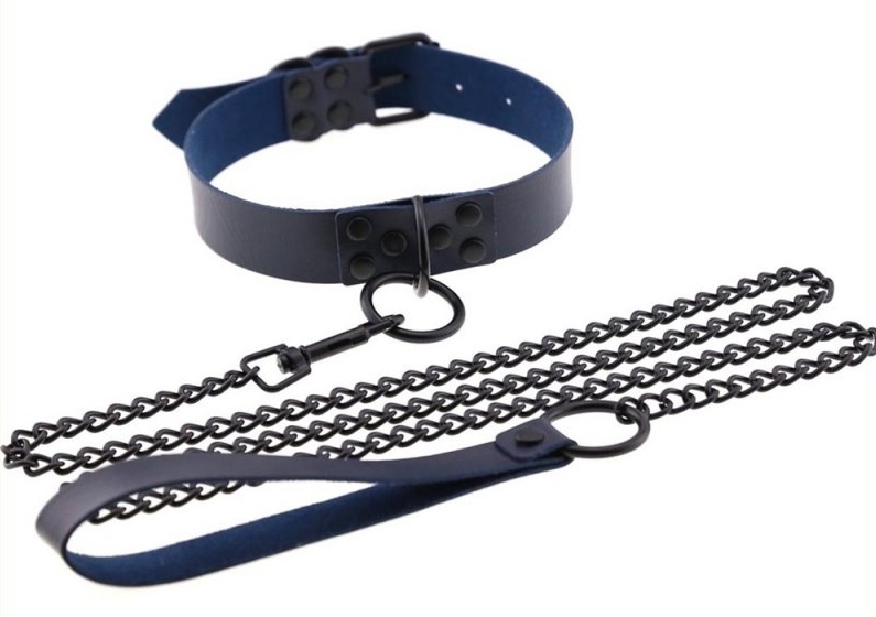 collier laisse punk bleu marine