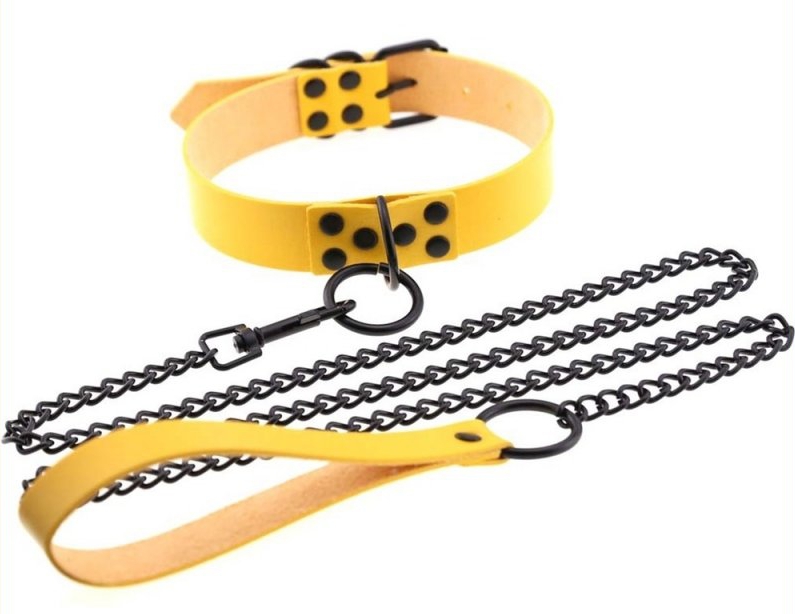 collier laisse punk jaune