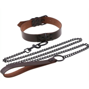 collier laisse punk marron