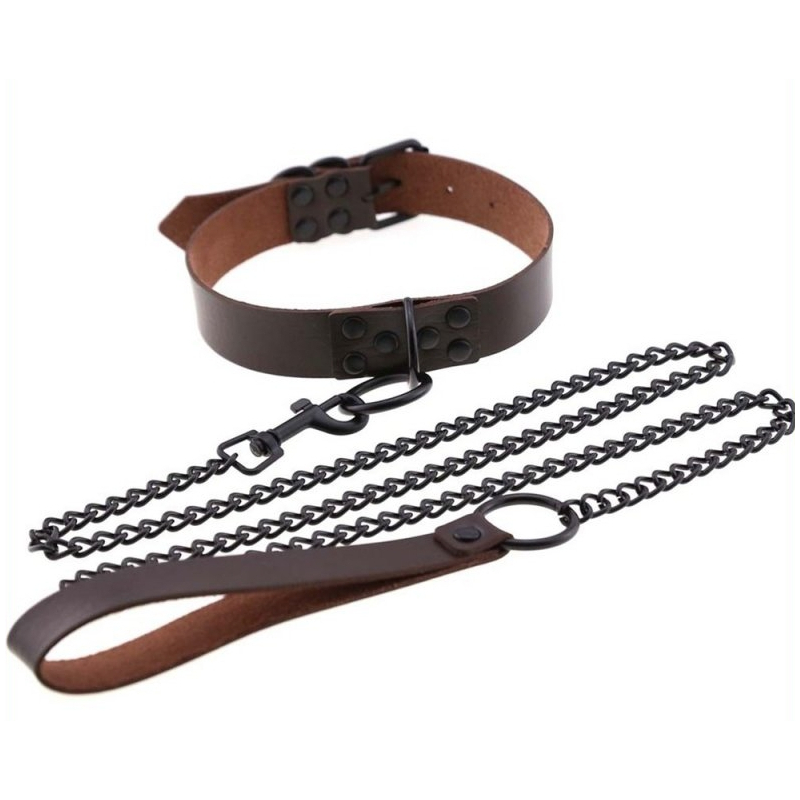 collier laisse punk marron