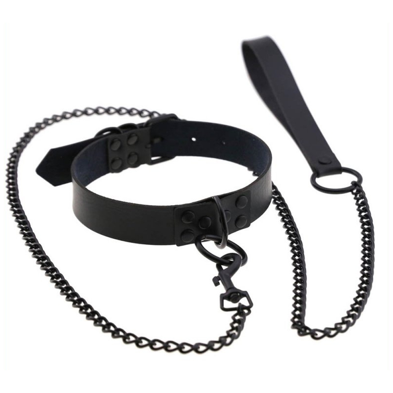 collier laisse punk noir