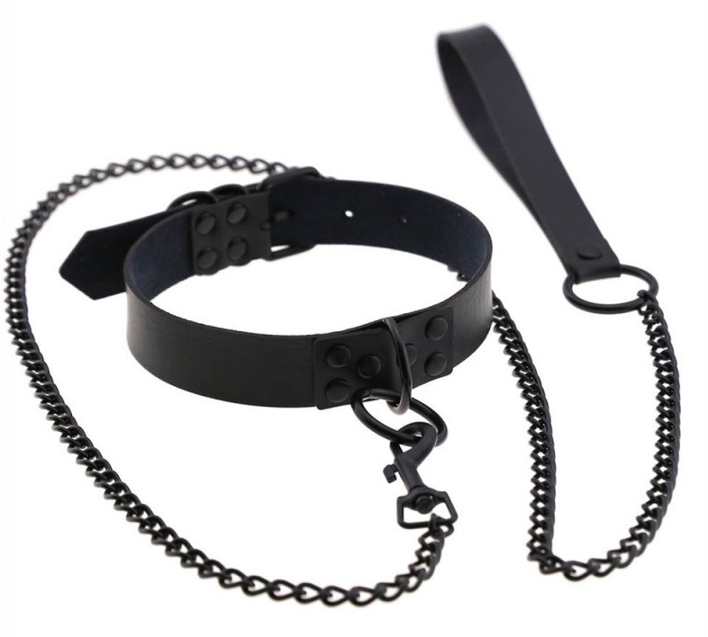 collier laisse punk noir