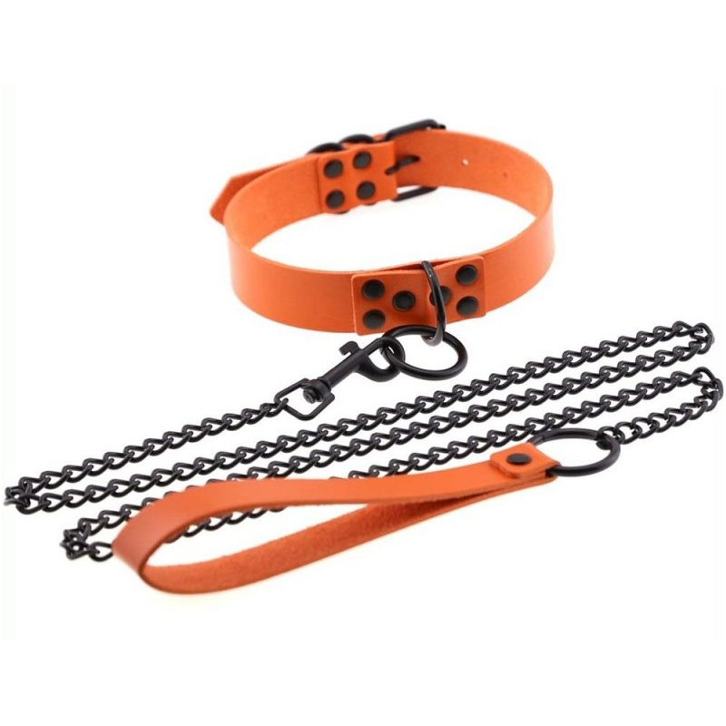 collier laisse punk orange