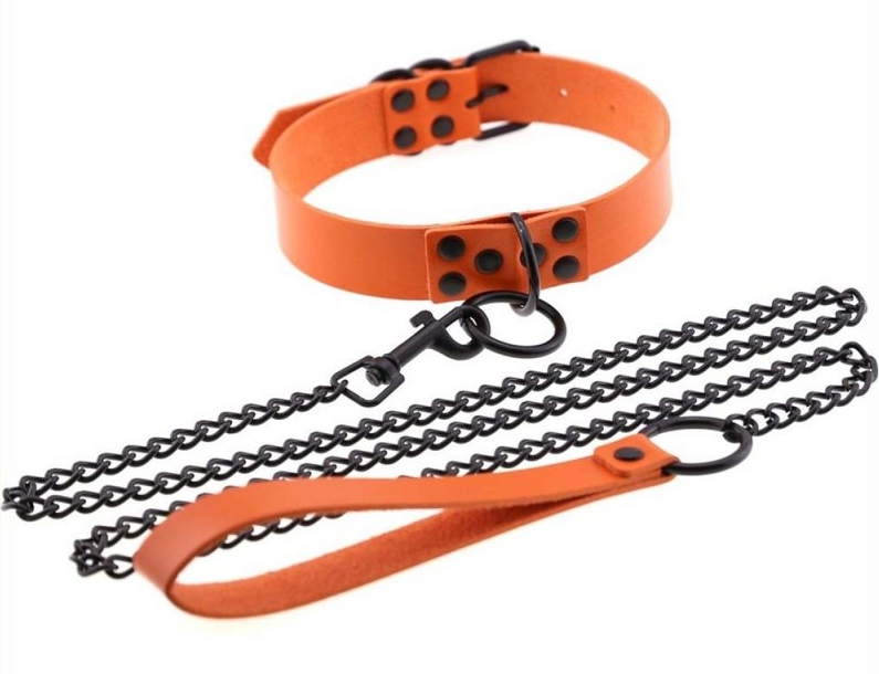 collier laisse punk orange