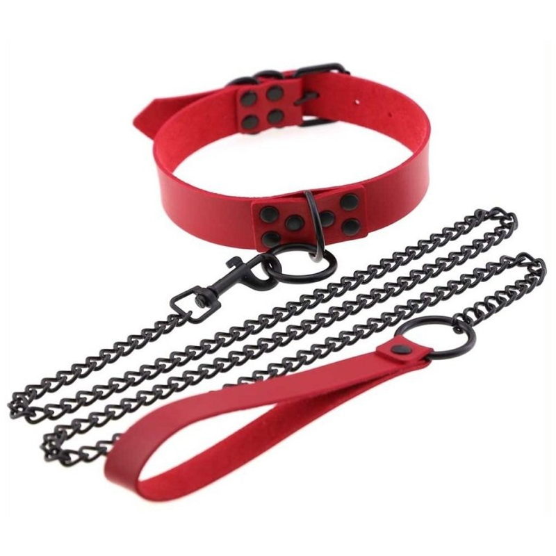 collier laisse punk rouge