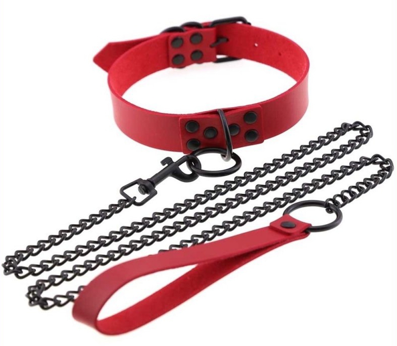 collier laisse punk rouge