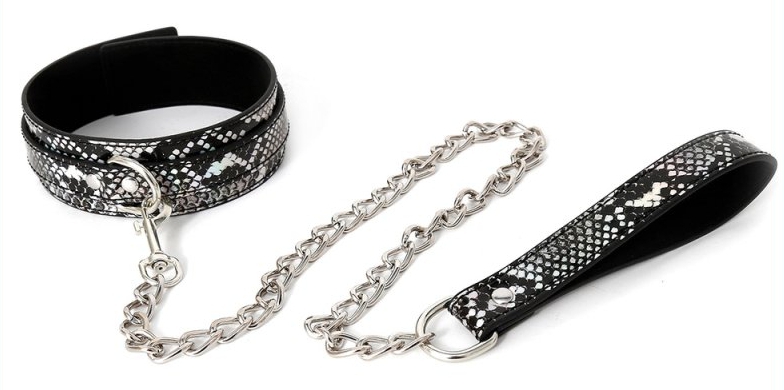 collier laisse snakine noir argente