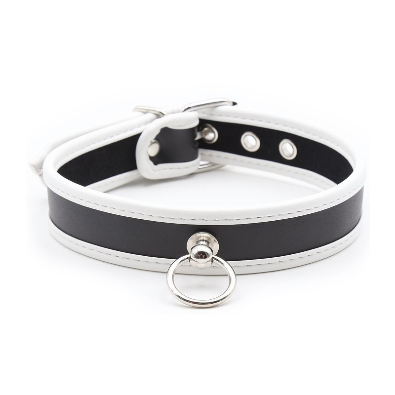 collier o ring simili noir blanc