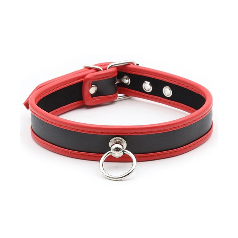 collier o ring simili noir rouge