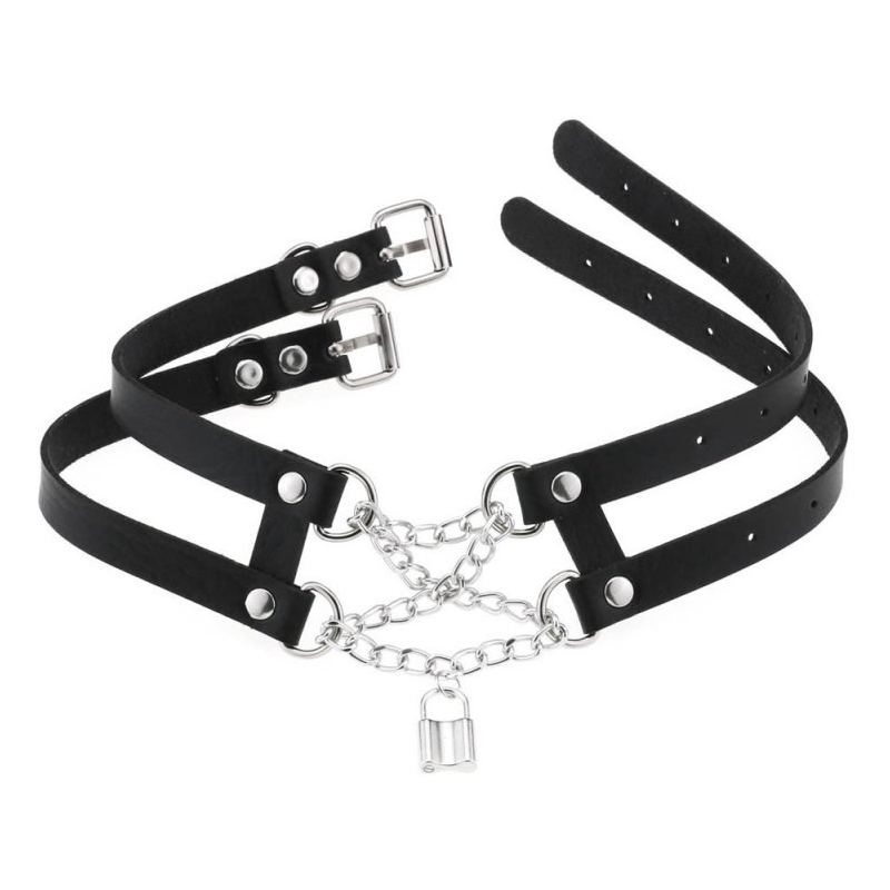 collier ras de cou pendant lock noir 1