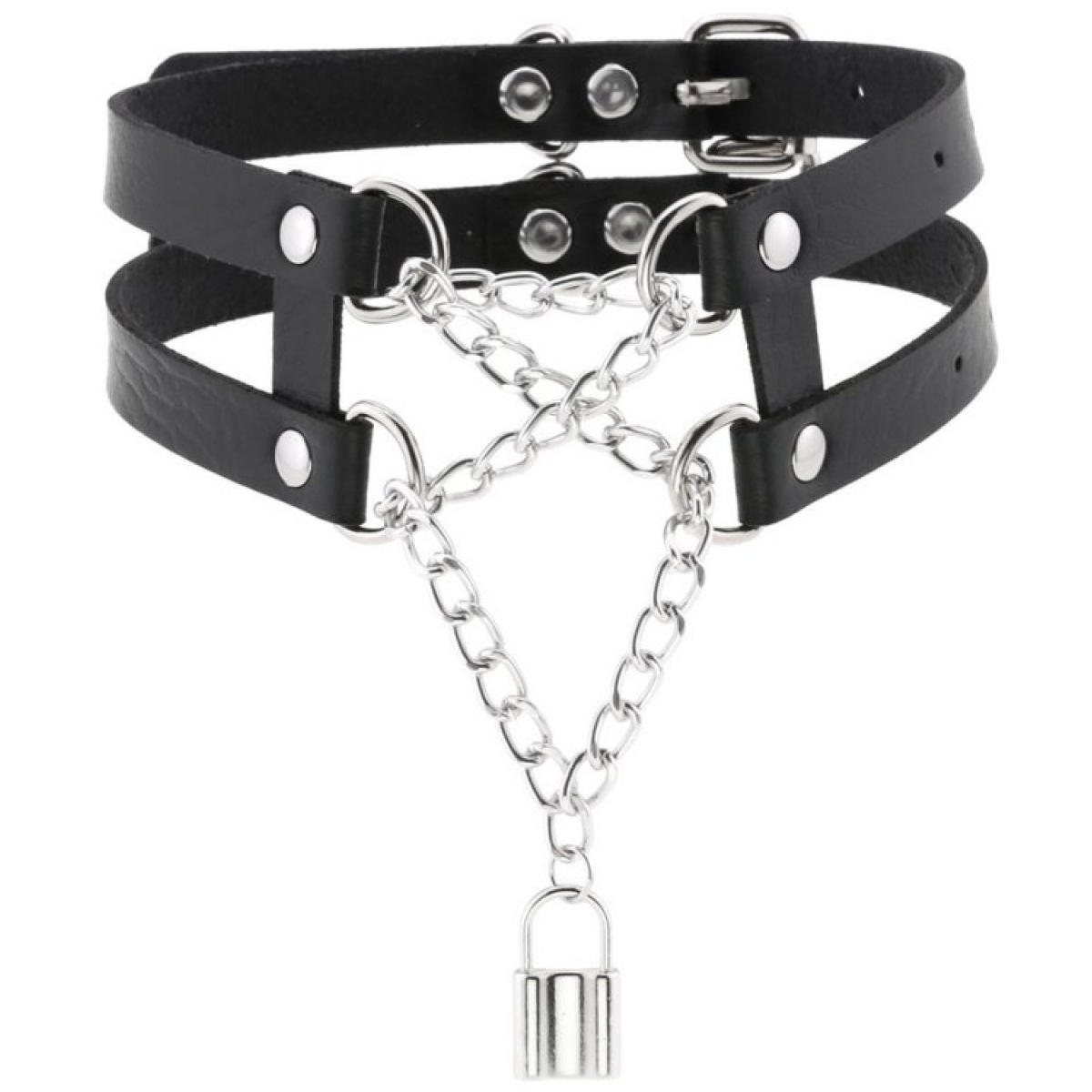 collier ras de cou pendant lock noir