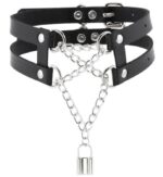 collier ras de cou pendant lock noir 3