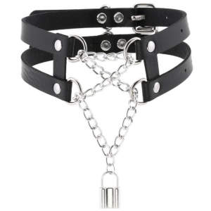 collier ras de cou pendant lock noir