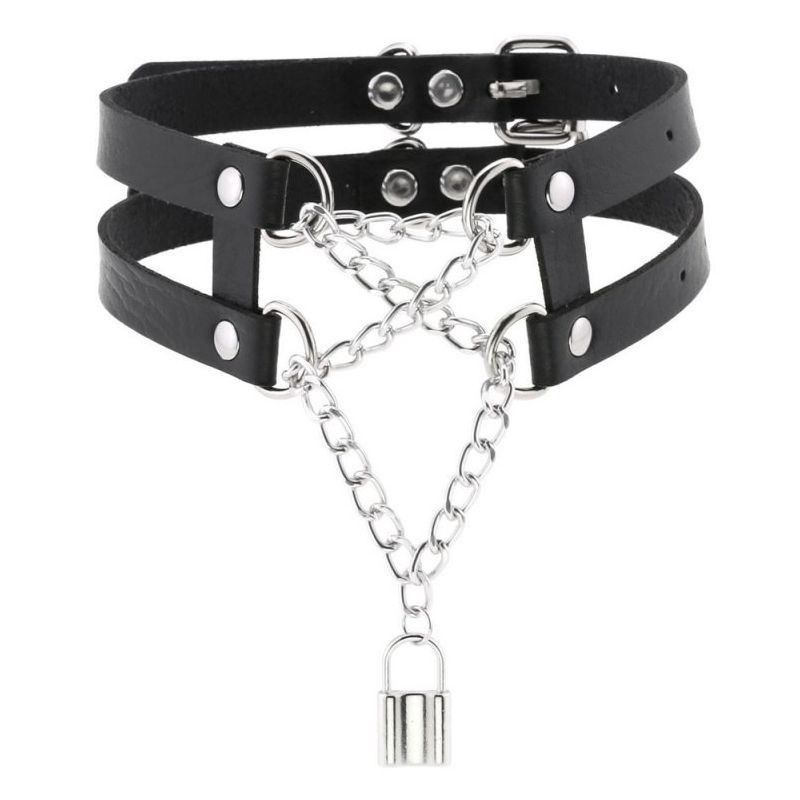 collier ras de cou pendant lock noir