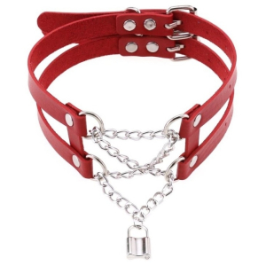 collier ras de cou pendant lock rouge