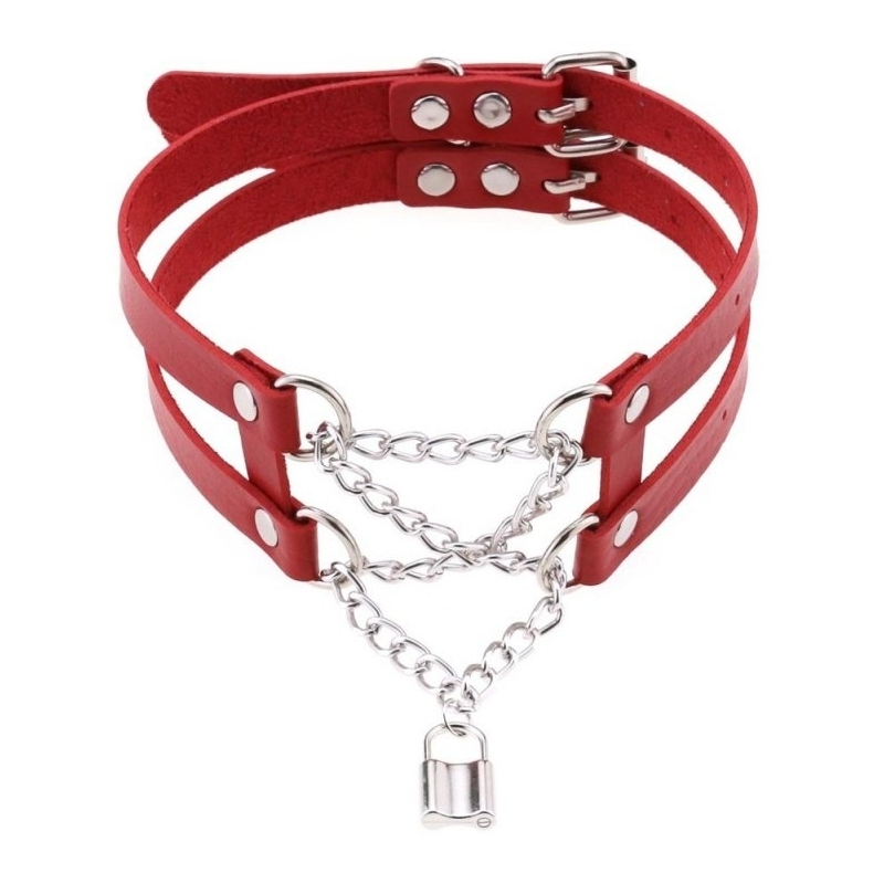 collier ras de cou pendant lock rouge
