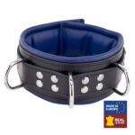 collier rembourre en cuir 3 anneaux d bleu