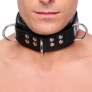 collier rembourre en cuir avec anneaux d noir