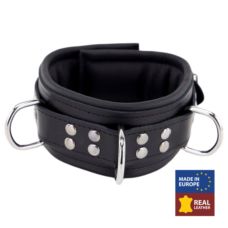 collier rembourre en cuir avec anneaux d noir 1 1