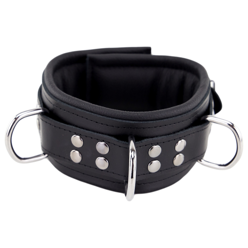 collier rembourre en cuir avec anneaux d noir 1 6