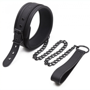 collier soumission avec laisse noir