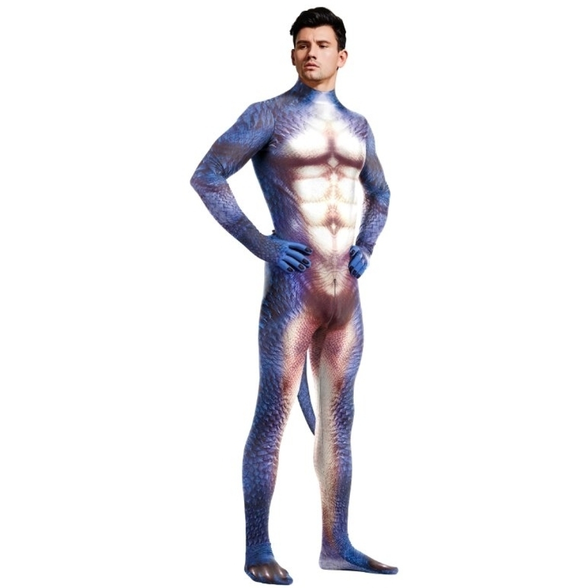 combinaison cosplay dinosaure raptus bleu blanc 2