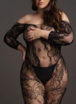 combinaison ouverte grande taille lace sleeved noir 4