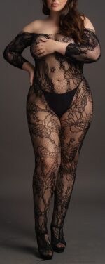 combinaison ouverte grande taille lace sleeved noir scaled