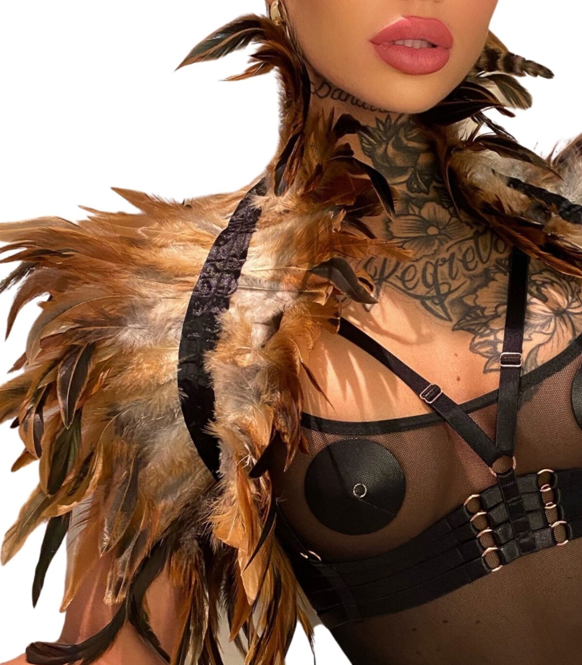couvre epaules plumes beige marron