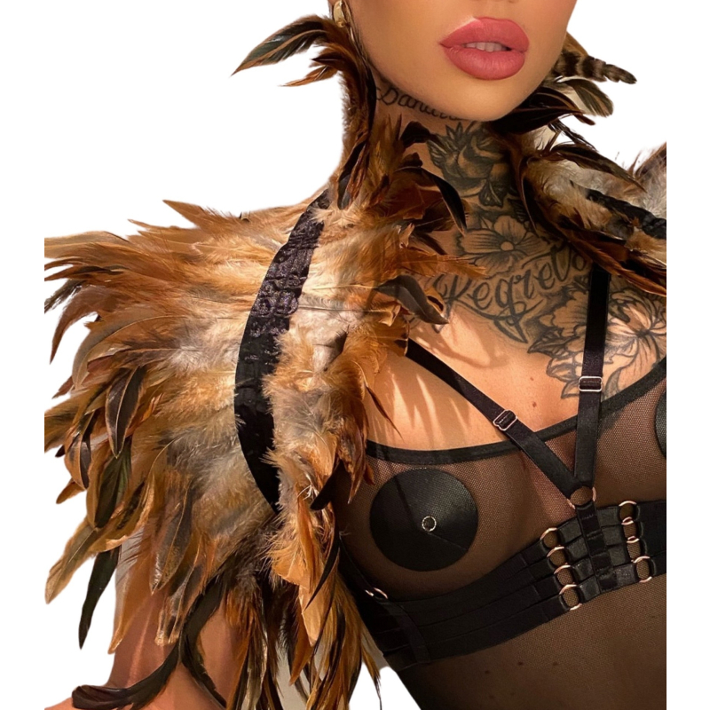 couvre epaules plumes beige marron