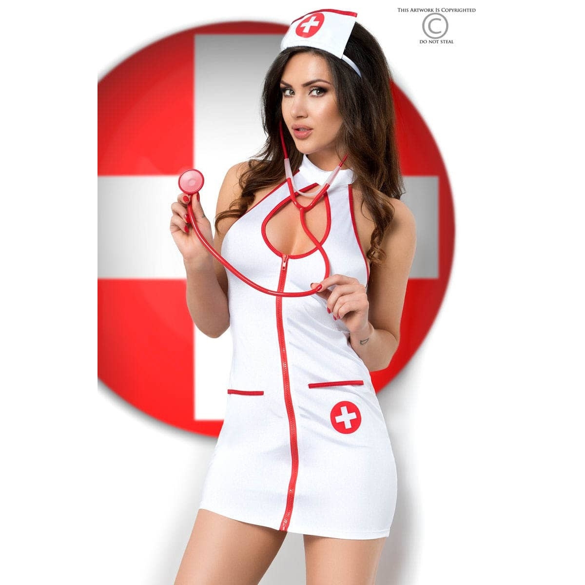 cr 3854 white sexy nurse costume dress with zipper on the neck is fastened with hooks outdoor back adding costume some c 2