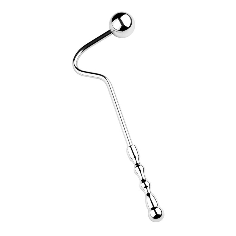 crochet anal en metal avec poignee double ball 10cm 1