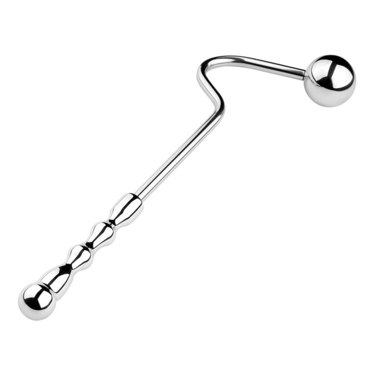 crochet anal en metal avec poignee double ball 10cm 2