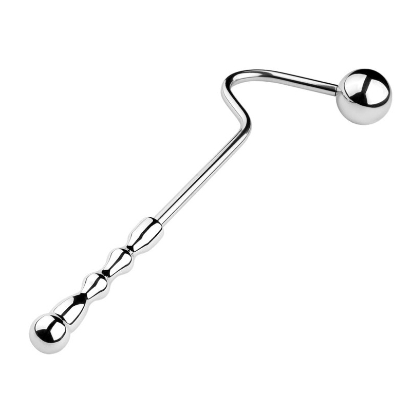 crochet anal en metal avec poignee double ball 10cm 2