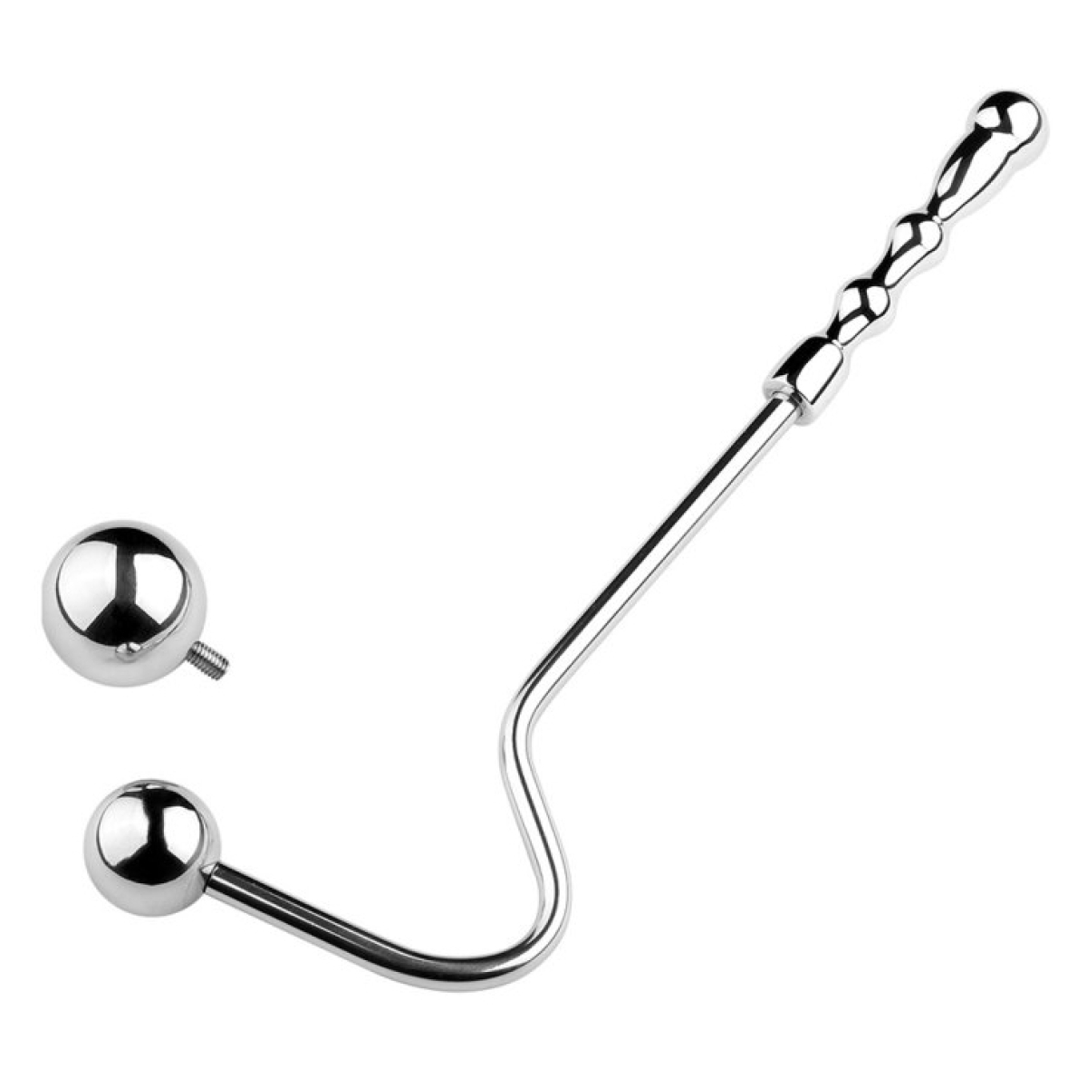 crochet anal en metal avec poignee double ball 10cm 3