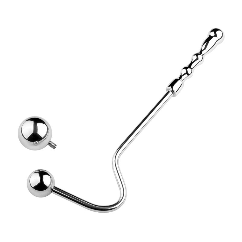 crochet anal en metal avec poignee double ball 10cm 3