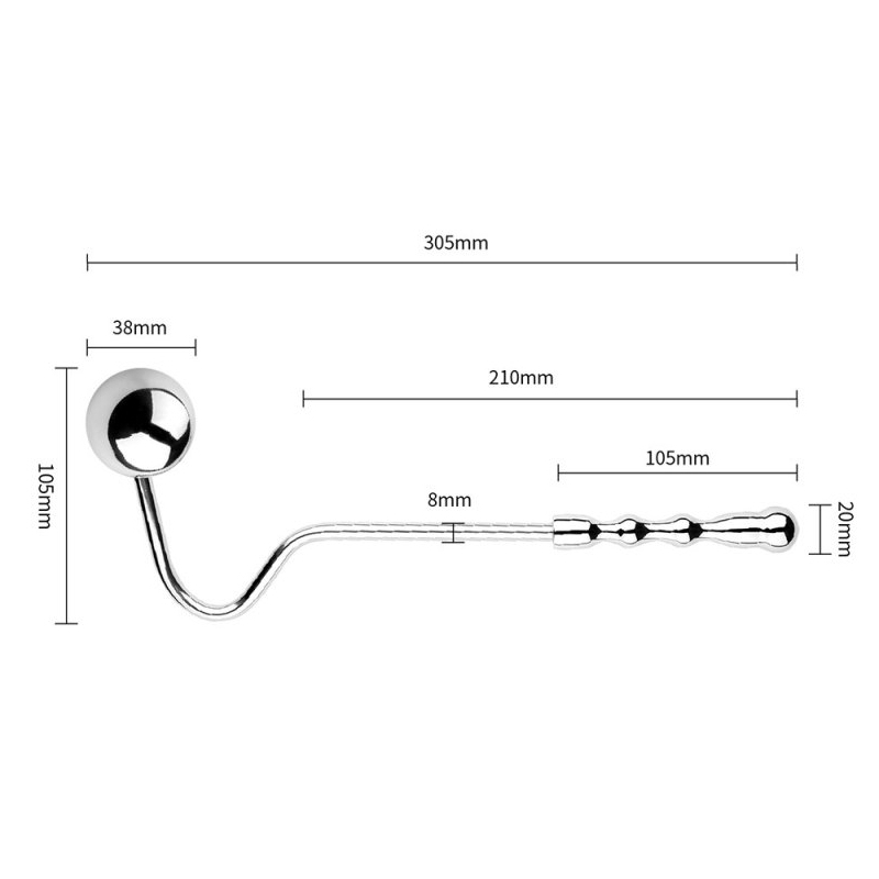 crochet anal en metal avec poignee double ball 10cm 5