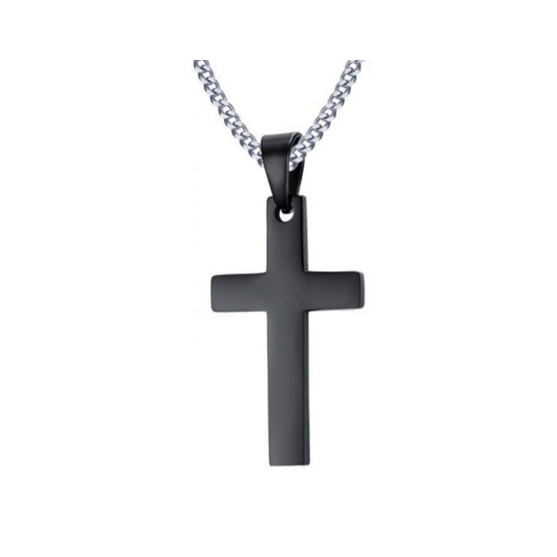 cross pendant chain necklace for men black 1