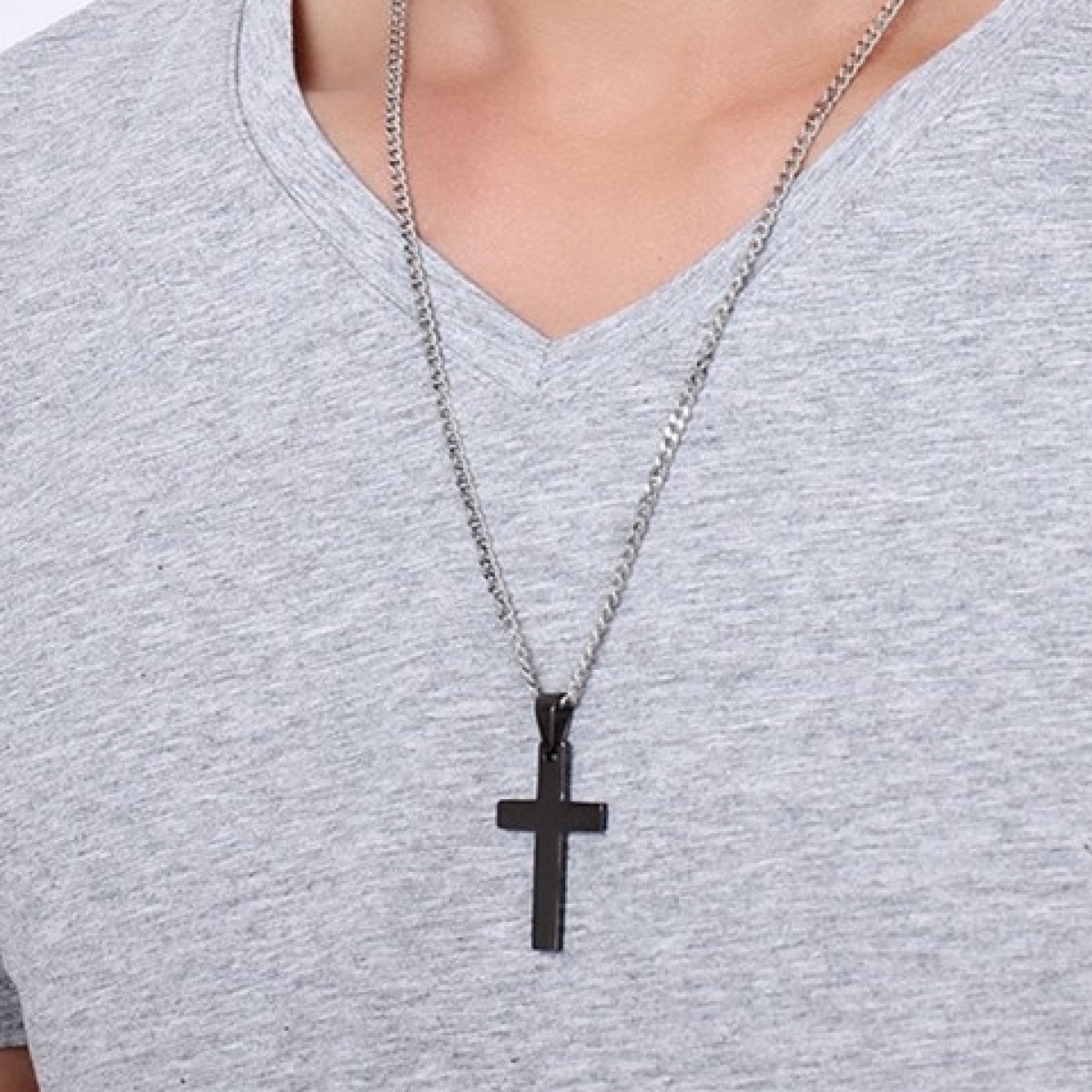 cross pendant chain necklace for men black
