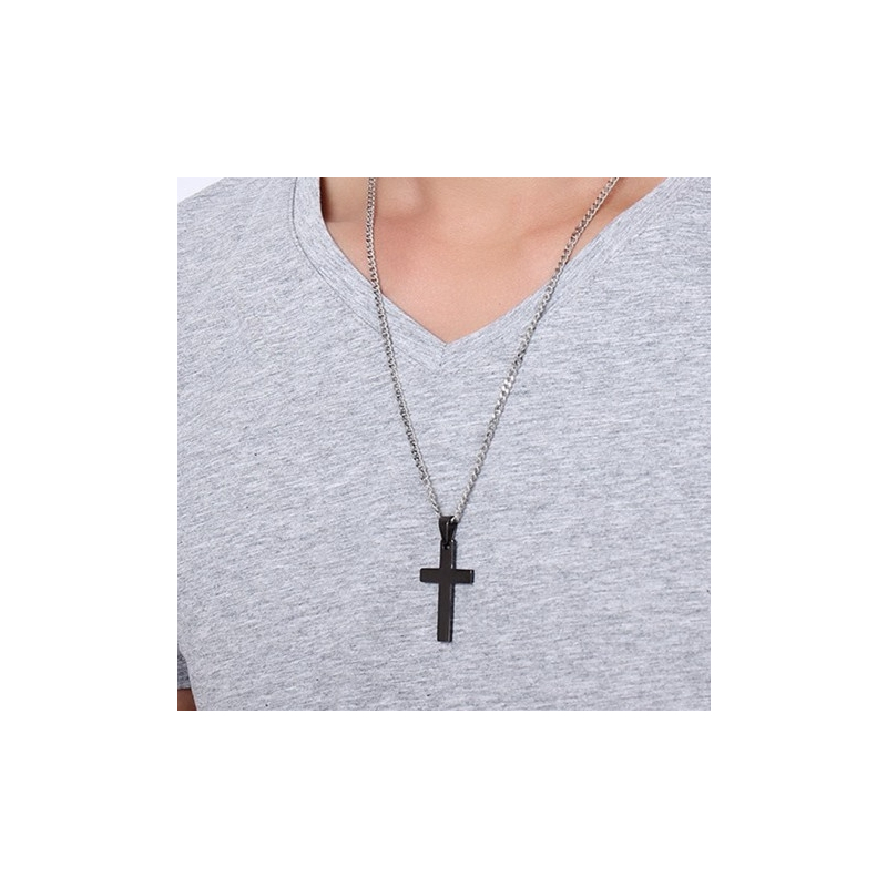 cross pendant chain necklace for men black