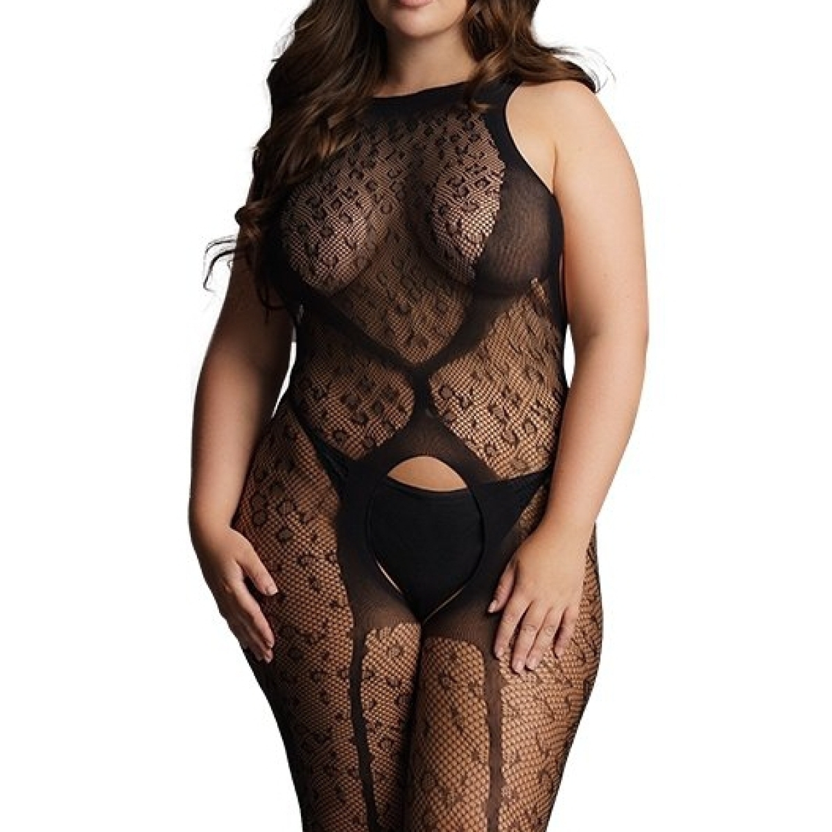 crotchless leopard bodystocking